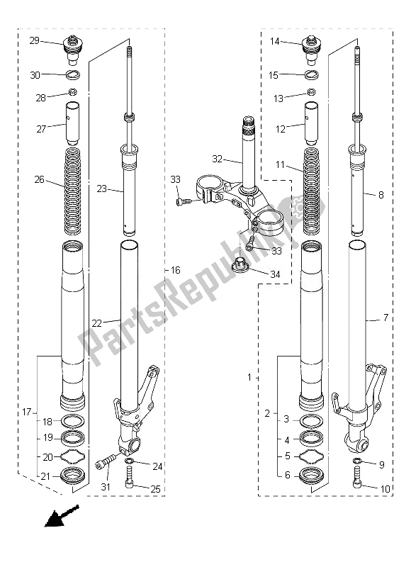All parts for the Front Fork of the Yamaha FZ8 NA 800 2013