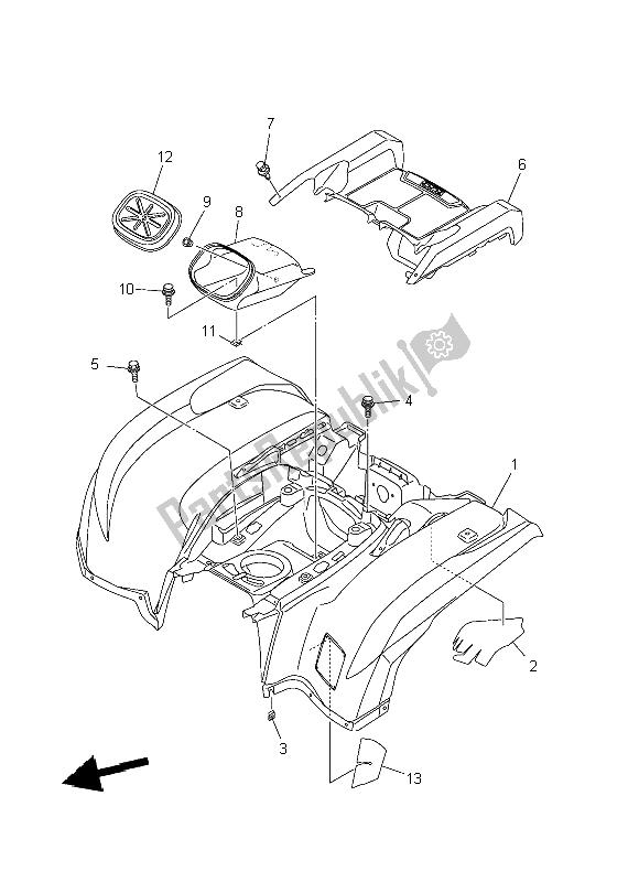 All parts for the Rear Fender of the Yamaha YFM 550 Fwad Dpbse Grizzly 4X4 2014