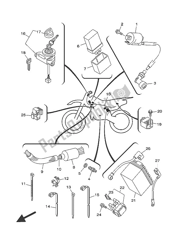 All parts for the Electrical 1 of the Yamaha TT R 125 LWE 2016