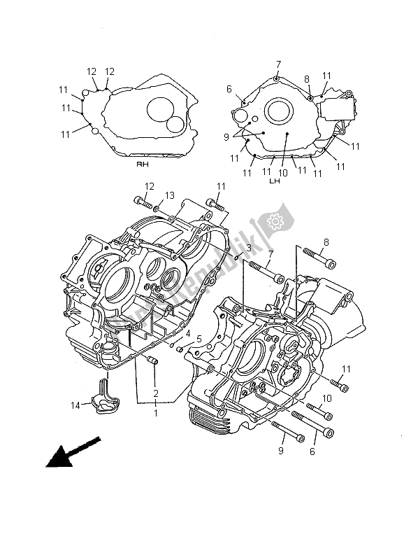 All parts for the Crankcase of the Yamaha XVS 1100A Dragstar Classic 2000