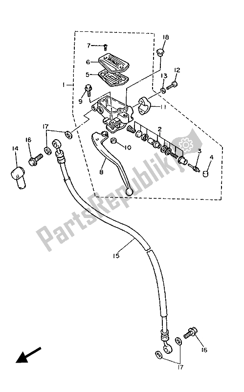 All parts for the Front Master Cyilnder 2 of the Yamaha FZR 1000 1987