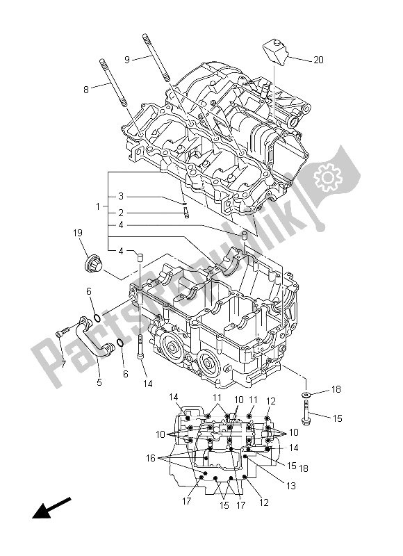 All parts for the Crankcase of the Yamaha FZ8 N 800 2015