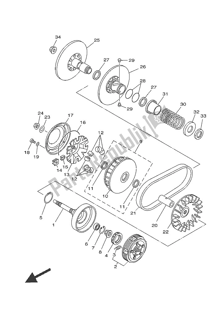 All parts for the Clutch of the Yamaha YFM 450 Fwad IRS Grizzly 4X4 2016