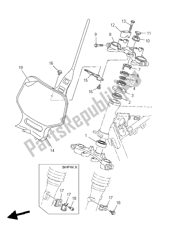 All parts for the Steering of the Yamaha TT R 125E SW LW 2004
