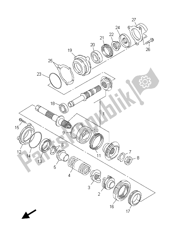 All parts for the Middel Drive Gear of the Yamaha FJR 1300A 2003