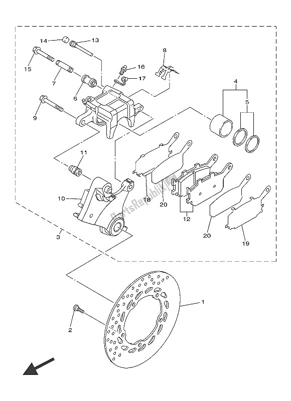 All parts for the Rear Brake Caliper of the Yamaha XJ6 SA 600 2016