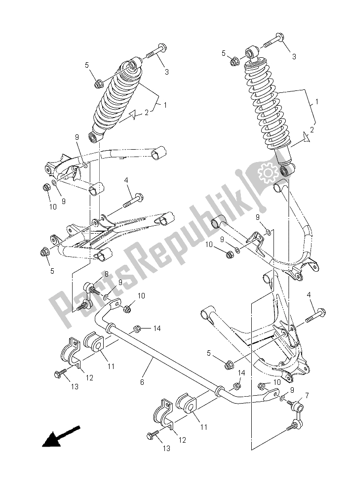 Alle onderdelen voor de Achtervering van de Yamaha YXC 700E Viking VI EPS 2015