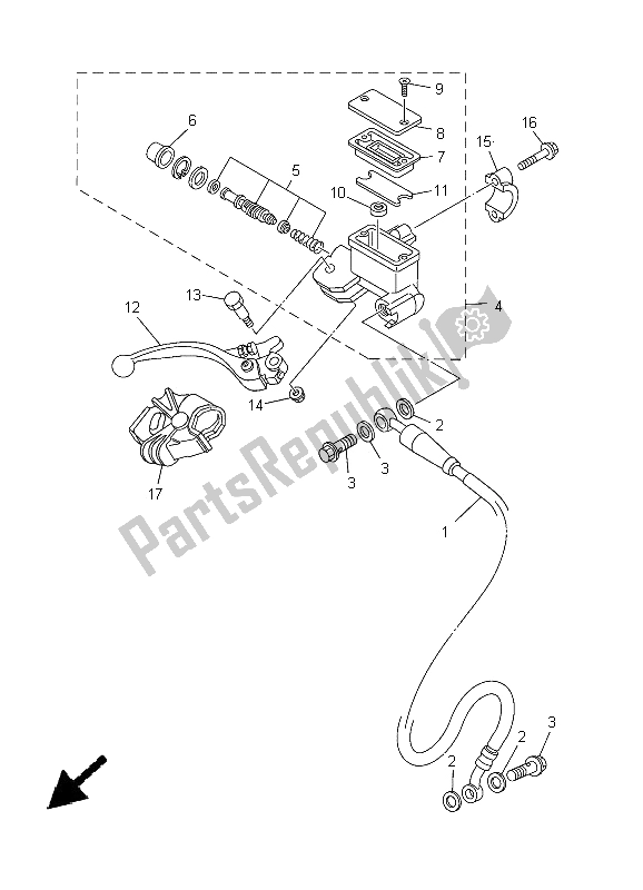 All parts for the Front Master Cylinder of the Yamaha YZ 250 2005