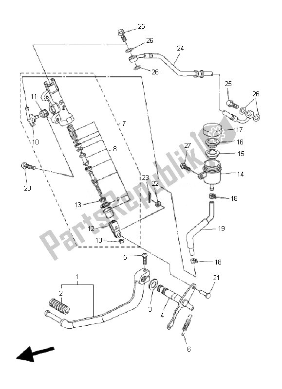 Alle onderdelen voor de Achterste Hoofdcilinder van de Yamaha FZ6 N 600 2007