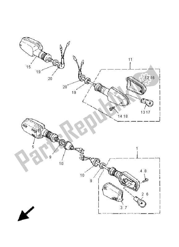 Tutte le parti per il Luce Lampeggiante del Yamaha TDM 850 2001