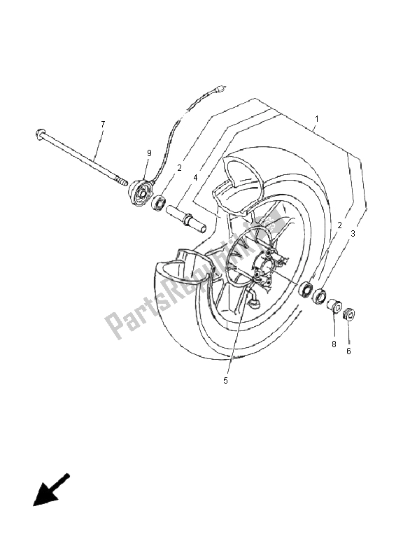 All parts for the Front Wheel of the Yamaha YP 125E Majesty 2009