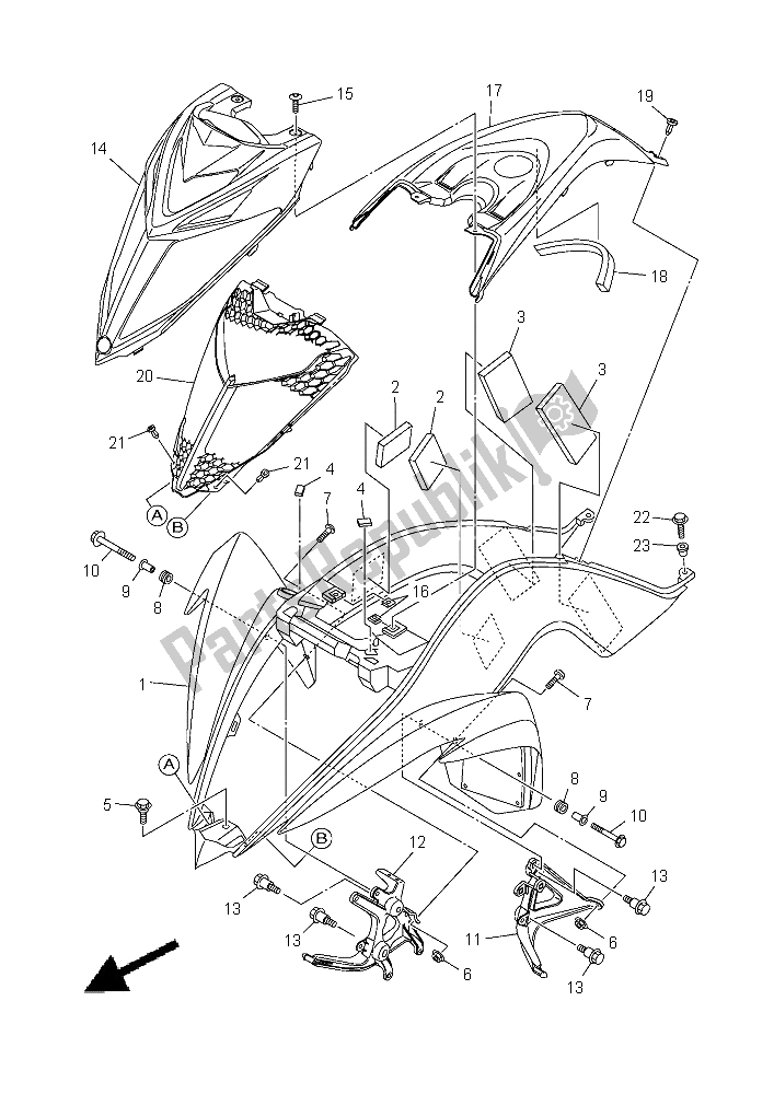 All parts for the Front Fender of the Yamaha YFM 700R Yamaha Black 2015