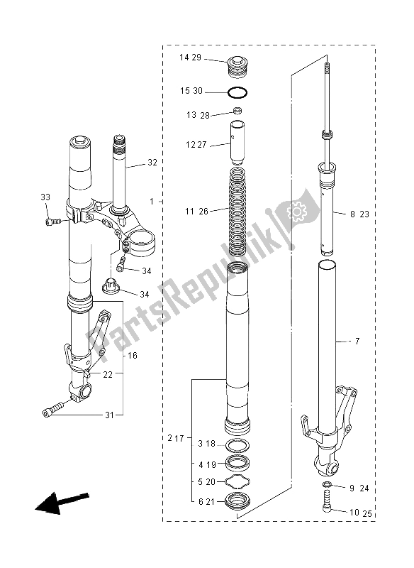 All parts for the Front Fork of the Yamaha FZ8 NA 800 2012