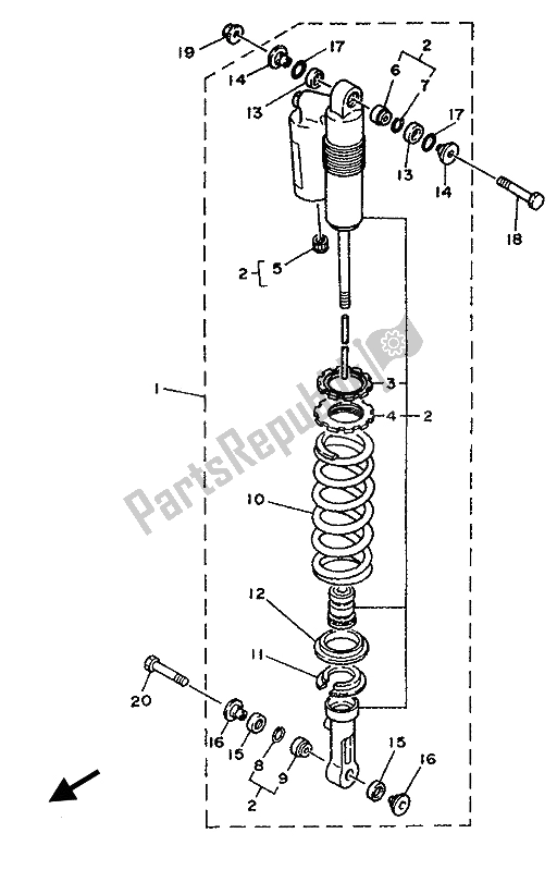 All parts for the Rear Arm Suspension of the Yamaha YZ 250 LC 1993