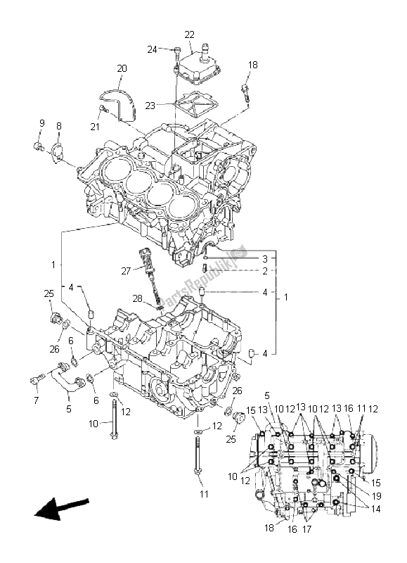 All parts for the Crankcase of the Yamaha FZ6 Sahg 600 2009