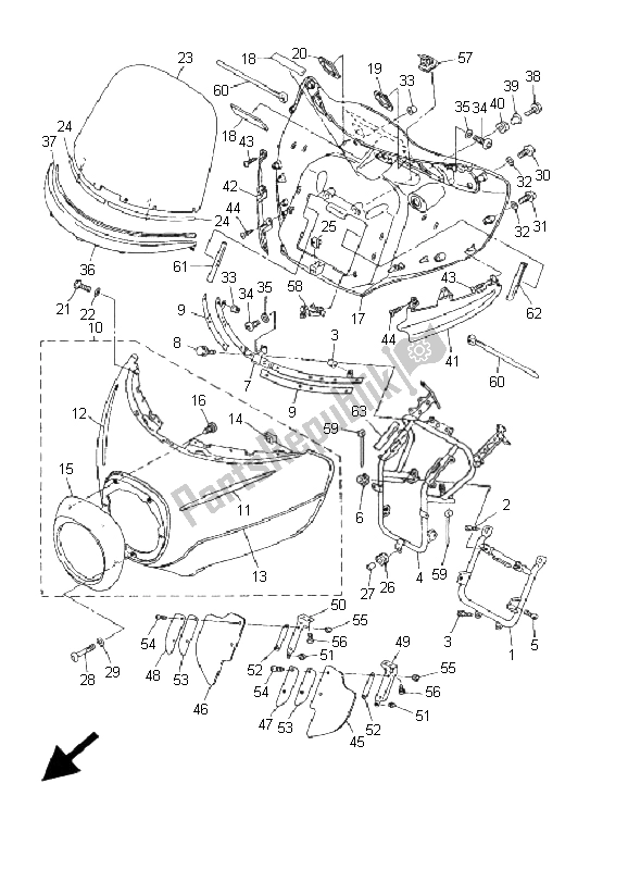 Tutte le parti per il Cowling 1 del Yamaha Xvztf Royalstar Venture 1300 2001