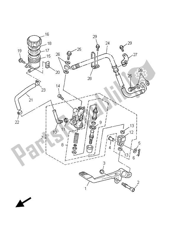 Todas as partes de Cilindro Mestre Traseiro do Yamaha FZS 1000 S Fazer 2003