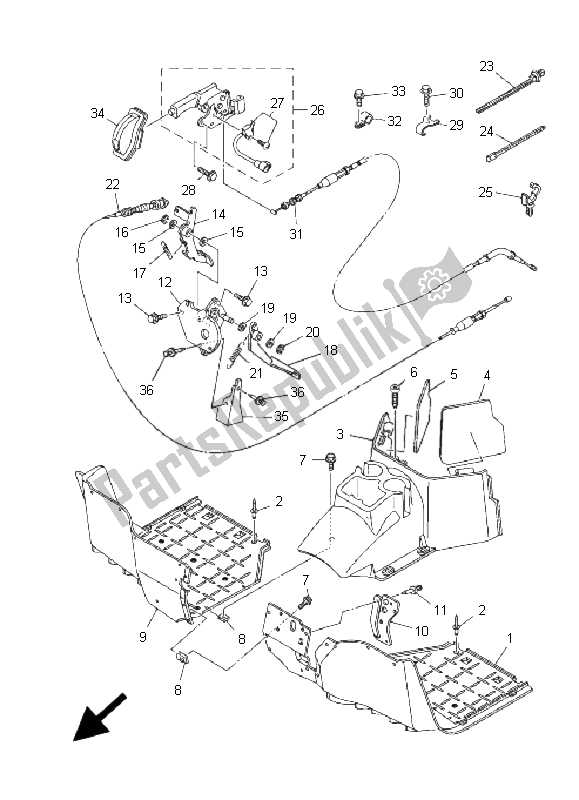 All parts for the Stand & Footrest of the Yamaha YXR 700F Rhino 2009