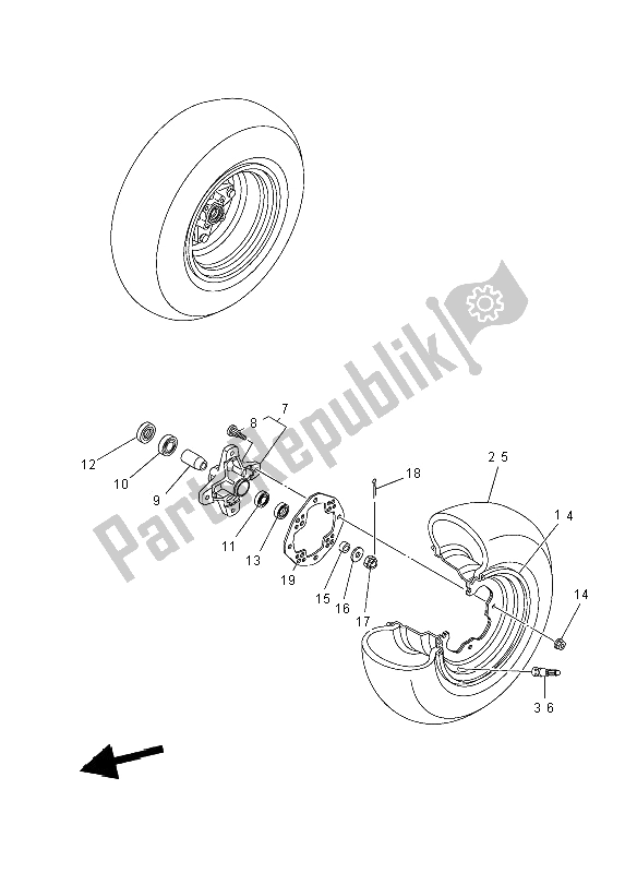 All parts for the Front Wheel of the Yamaha YFM 250R 2012