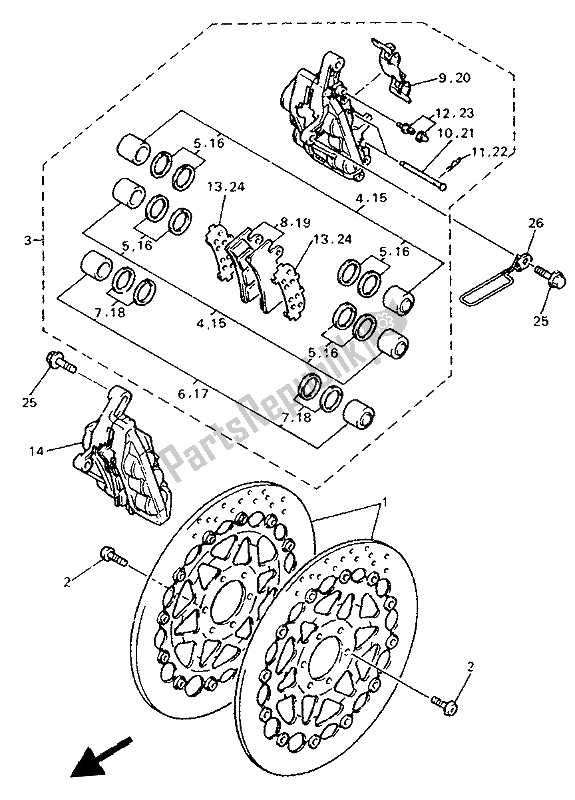 Toutes les pièces pour le étrier De Frein Avant du Yamaha YZF 750R 1993