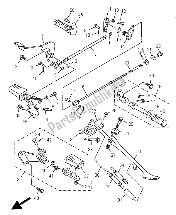 All parts for the Stand & Footrest of the Yamaha XVS 650 Dragstar 1999