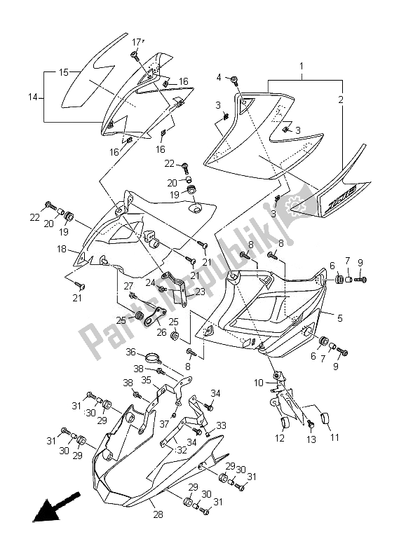 Alle onderdelen voor de Zijkap 2 van de Yamaha XJ 6N 600 2014