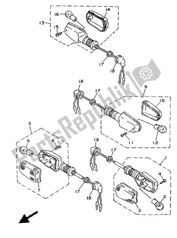 Todas as partes de Luz Intermitente do Yamaha TDR 125 1993