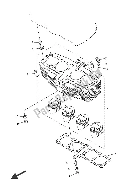 All parts for the Cylinder of the Yamaha XJR 1300C 2016