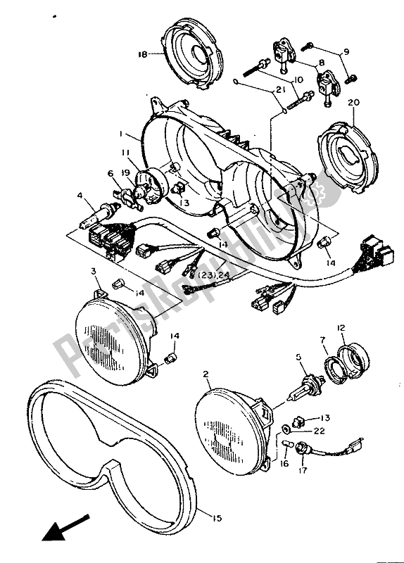 All parts for the Alternate (headlight) of the Yamaha FZR 750R 1990