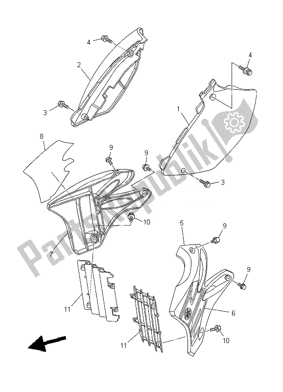 All parts for the Side Cover of the Yamaha YZ 125 2007