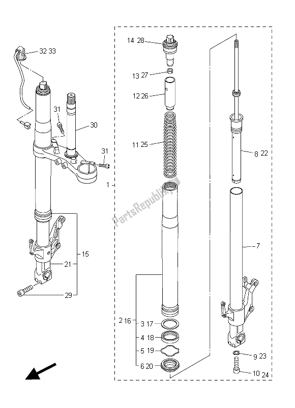 Toutes les pièces pour le Fourche Avant du Yamaha FJR 1300 AE 2015