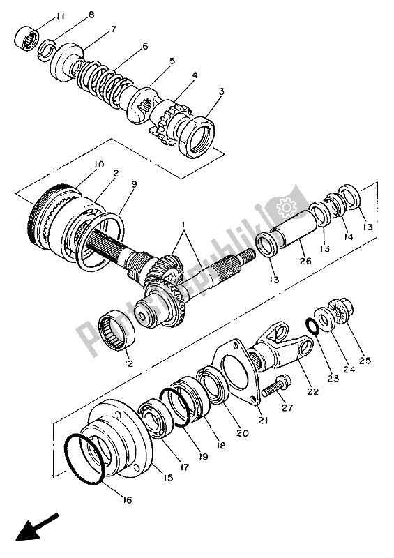 All parts for the Middle Drive Gear of the Yamaha XV 1100 Virago 1994