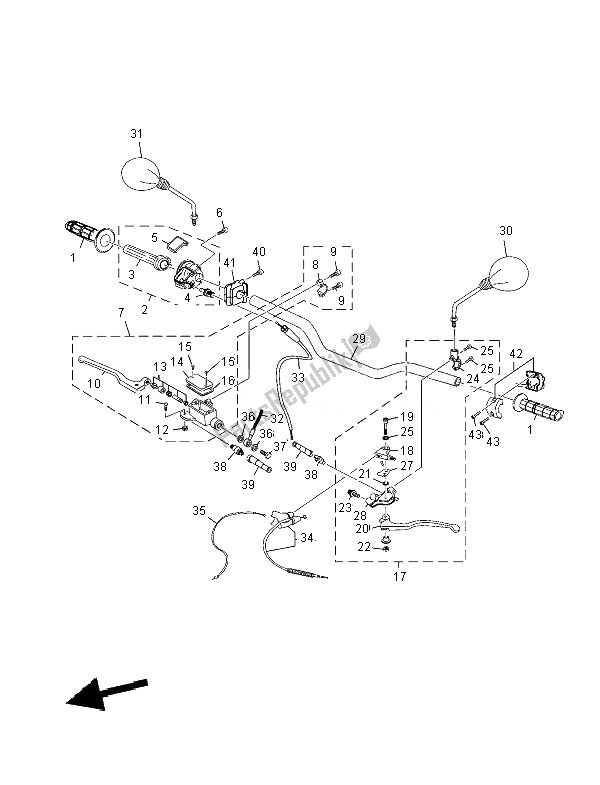 All parts for the Steering Handle & Cable of the Yamaha XT 125R 2007