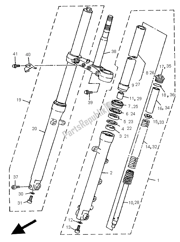 Alle onderdelen voor de Voorvork van de Yamaha TDR 125 1996