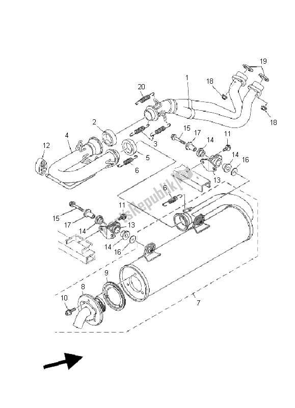 All parts for the Exhaust of the Yamaha YXR 700F Rhino 2011