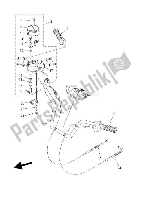 All parts for the Steering Handle & Cable of the Yamaha YFM 450F Kodiak 4X4 2003