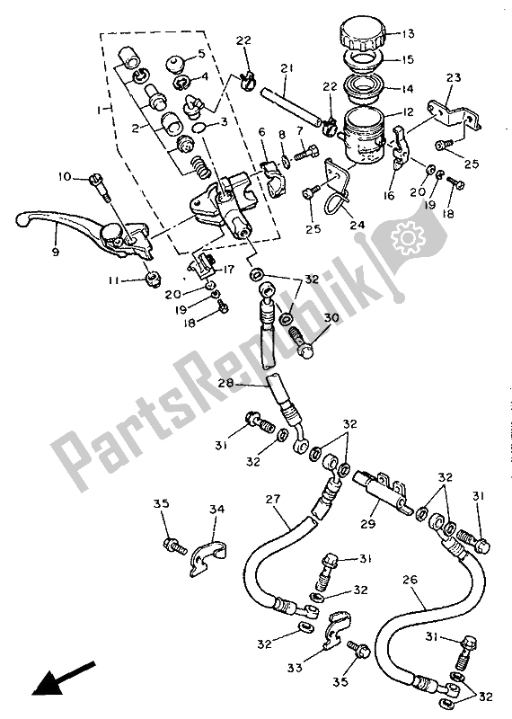 Alle onderdelen voor de Voorste Hoofdcilinder van de Yamaha FZR 1000 1991