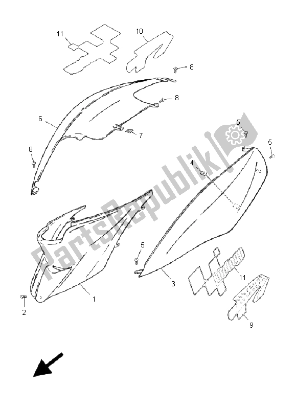 Alle onderdelen voor de Zijdeksel van de Yamaha CS 50 RR LC JOG 2008