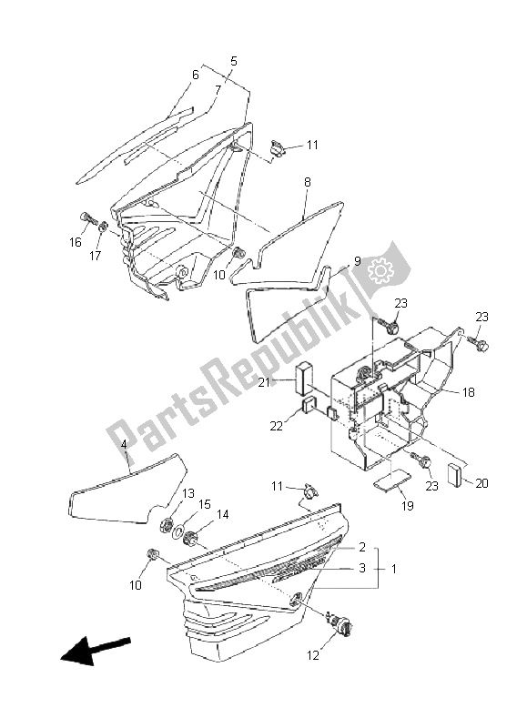 All parts for the Side Cover of the Yamaha YB 125 SPD 2008