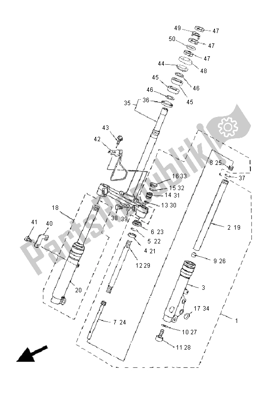 All parts for the Front Fork of the Yamaha YN 50R Neos 2008
