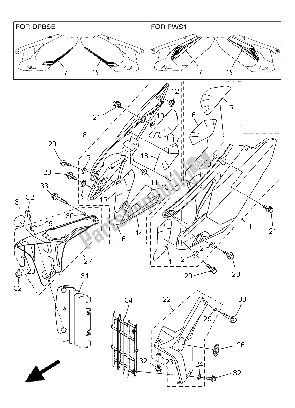 All parts for the Side Cover of the Yamaha YZ 450F 2013