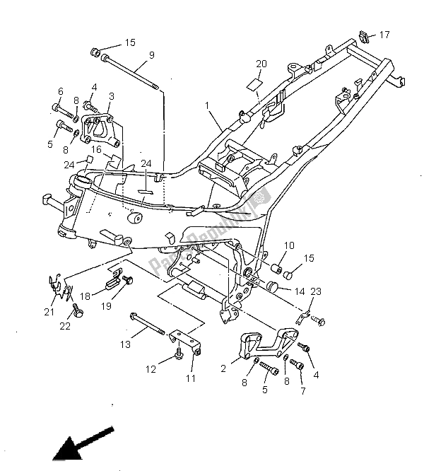 All parts for the Frame of the Yamaha TDM 850 1998