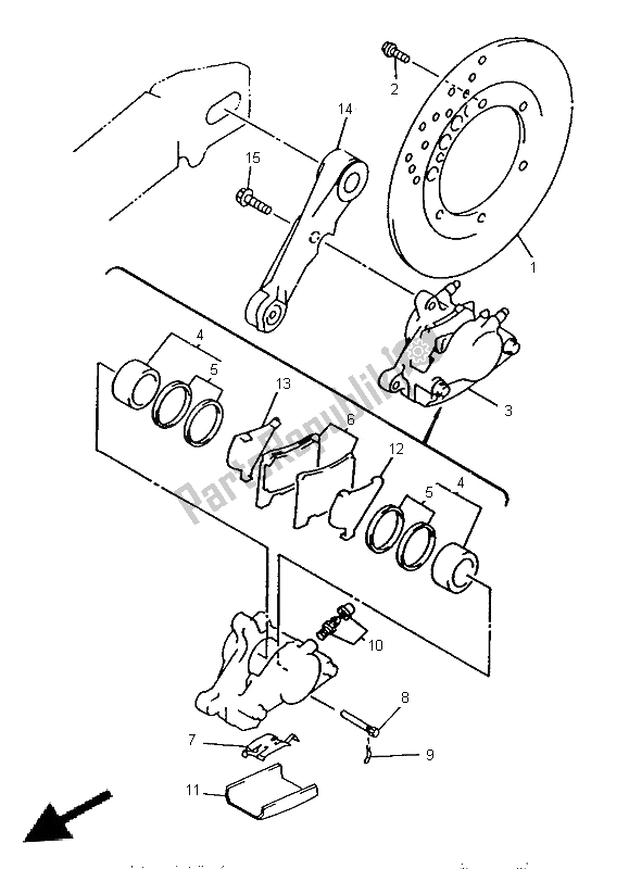 All parts for the Rear Brake Caliper of the Yamaha TRX 850 1996