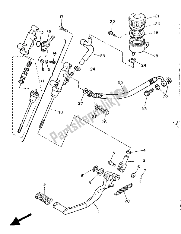 Toutes les pièces pour le Maître-cylindre Arrière du Yamaha SRX 600 1986