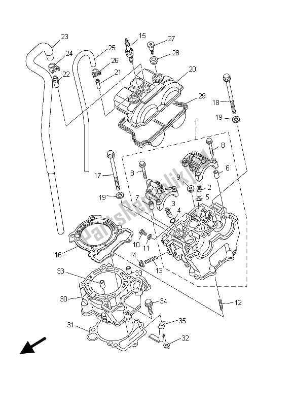 All parts for the Cylinder of the Yamaha YZ 250F 2003