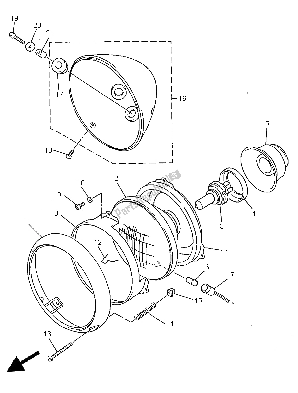 All parts for the Headlight of the Yamaha XVZ 1300A Royalstar 1999