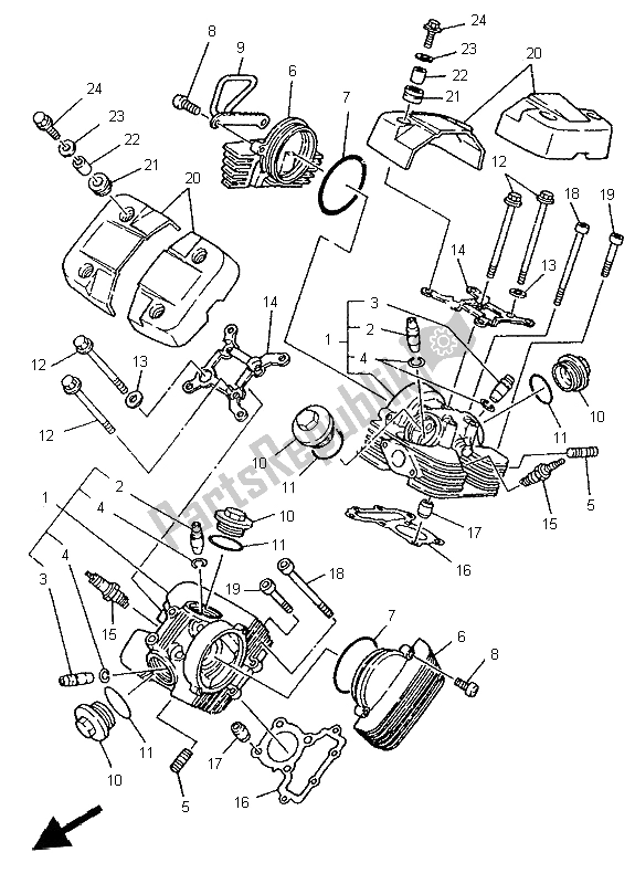 Alle onderdelen voor de Cilinderkop van de Yamaha XV 125 1997