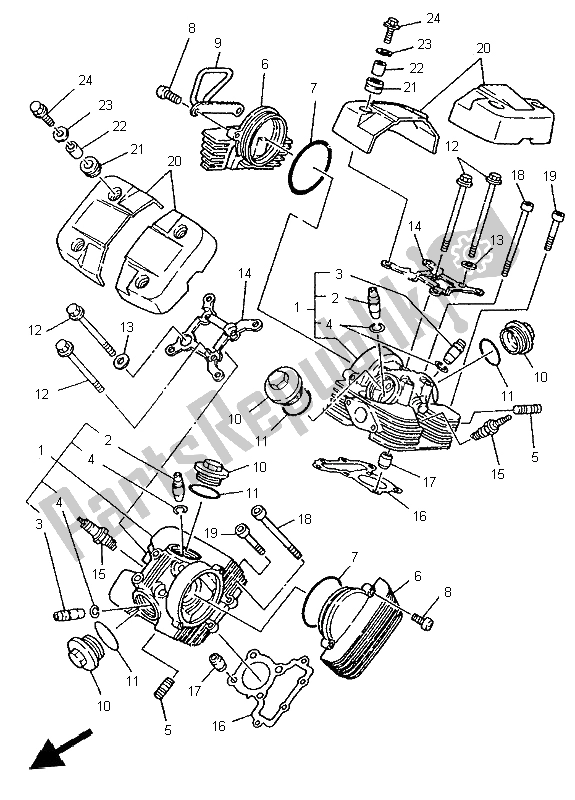 Alle onderdelen voor de Cilinderkop van de Yamaha XV 125 1997