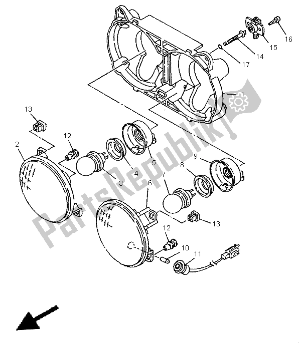 Todas as partes de Farol Alternativo (aleta) do Yamaha TDR 125 1996