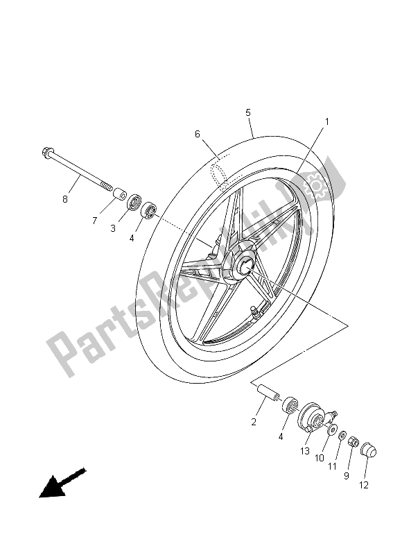 All parts for the Front Wheel of the Yamaha T 135 FI Crypton X 2014